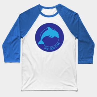 Sea Side Cove Dolphin Logo Dark Blue Baseball T-Shirt